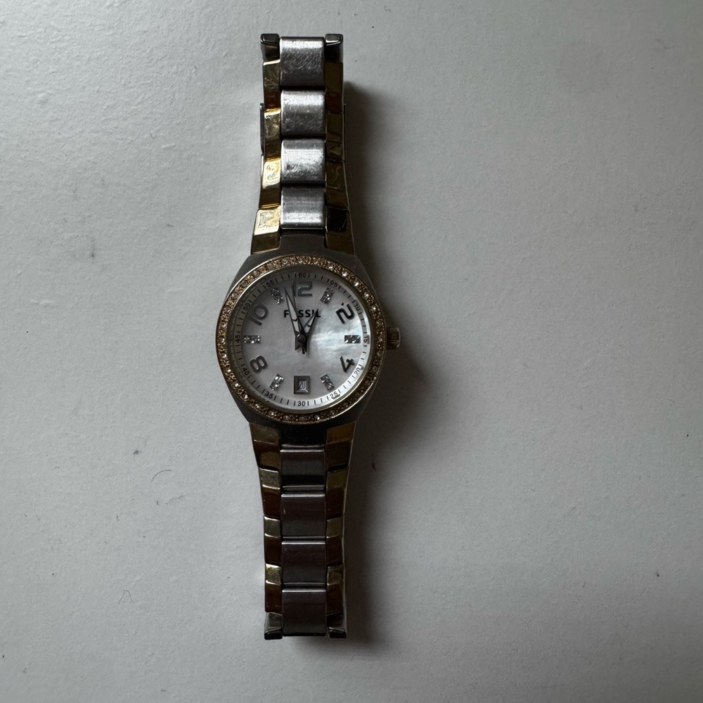 Fossil Two Tone Watch with Rhinestones